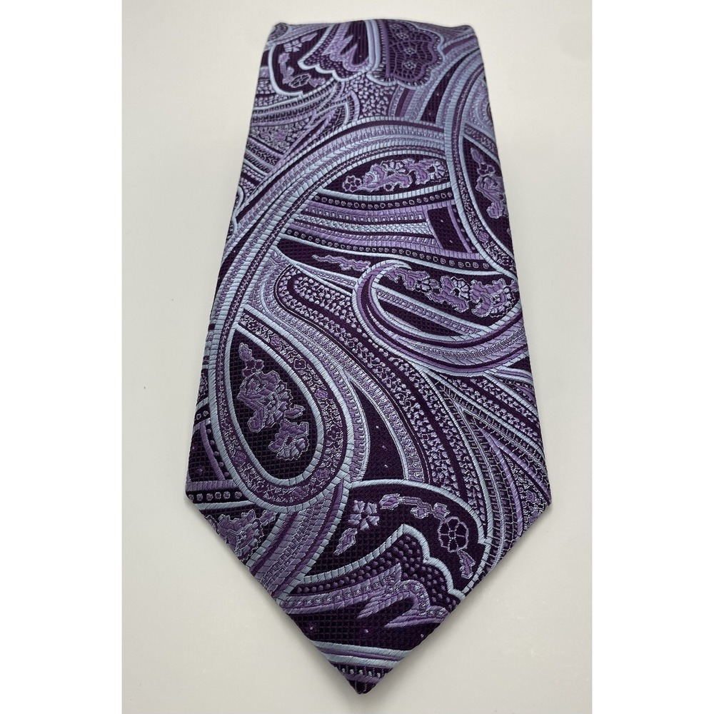 Tasso Elba Men's Floral Paisley Silk Neck Tie Handmade Luxury Chic‎ Blue Purple